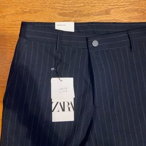 ZARA Comfort Slim The Driver Pant Pinstripe Navy Blue